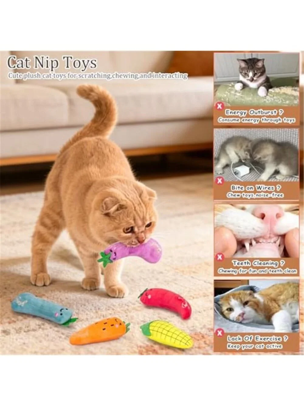 Cat Toys, 5 Pack, Plush Catnip Toys for Indoor Cats Kitten, Interactive